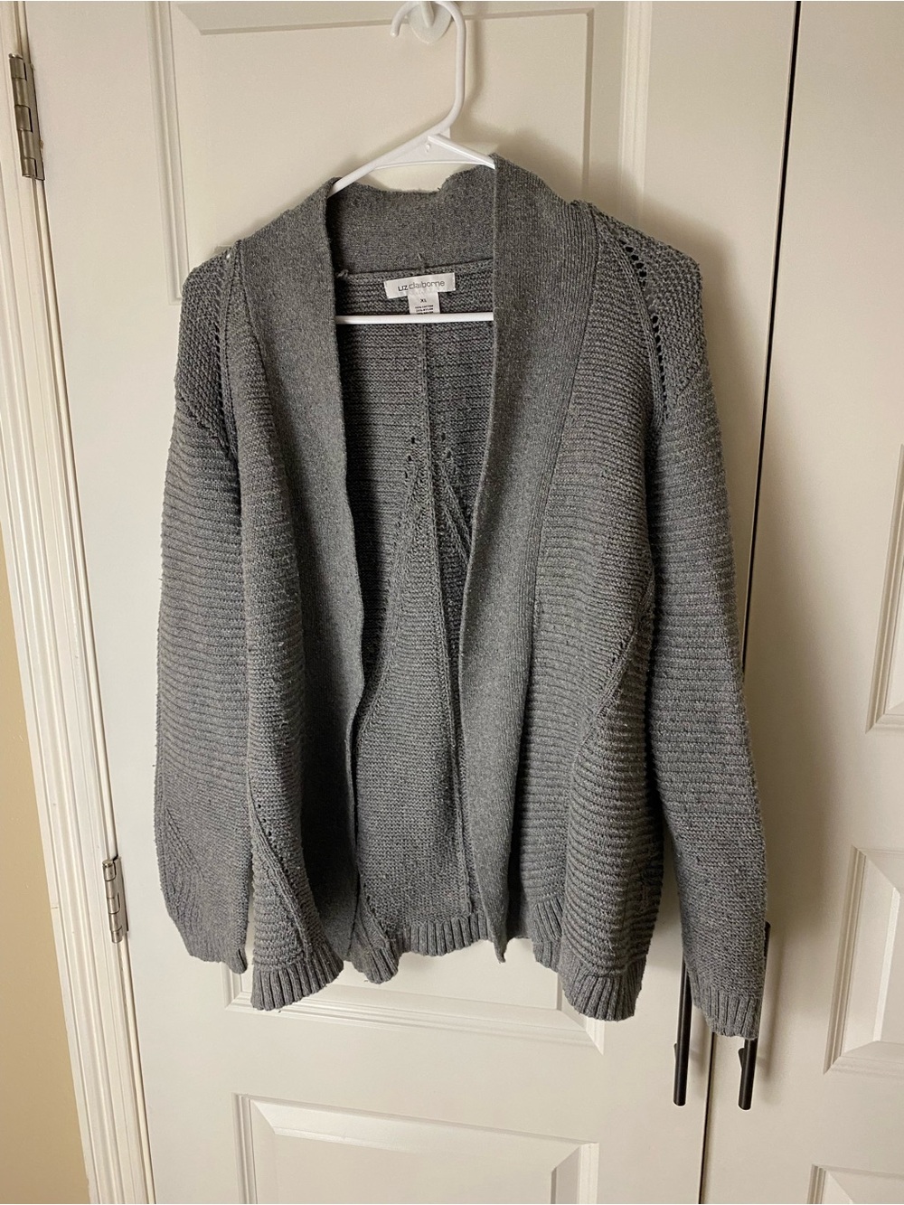 Liz Claiborne Gray Open-Front Shawl Collar Cardigan